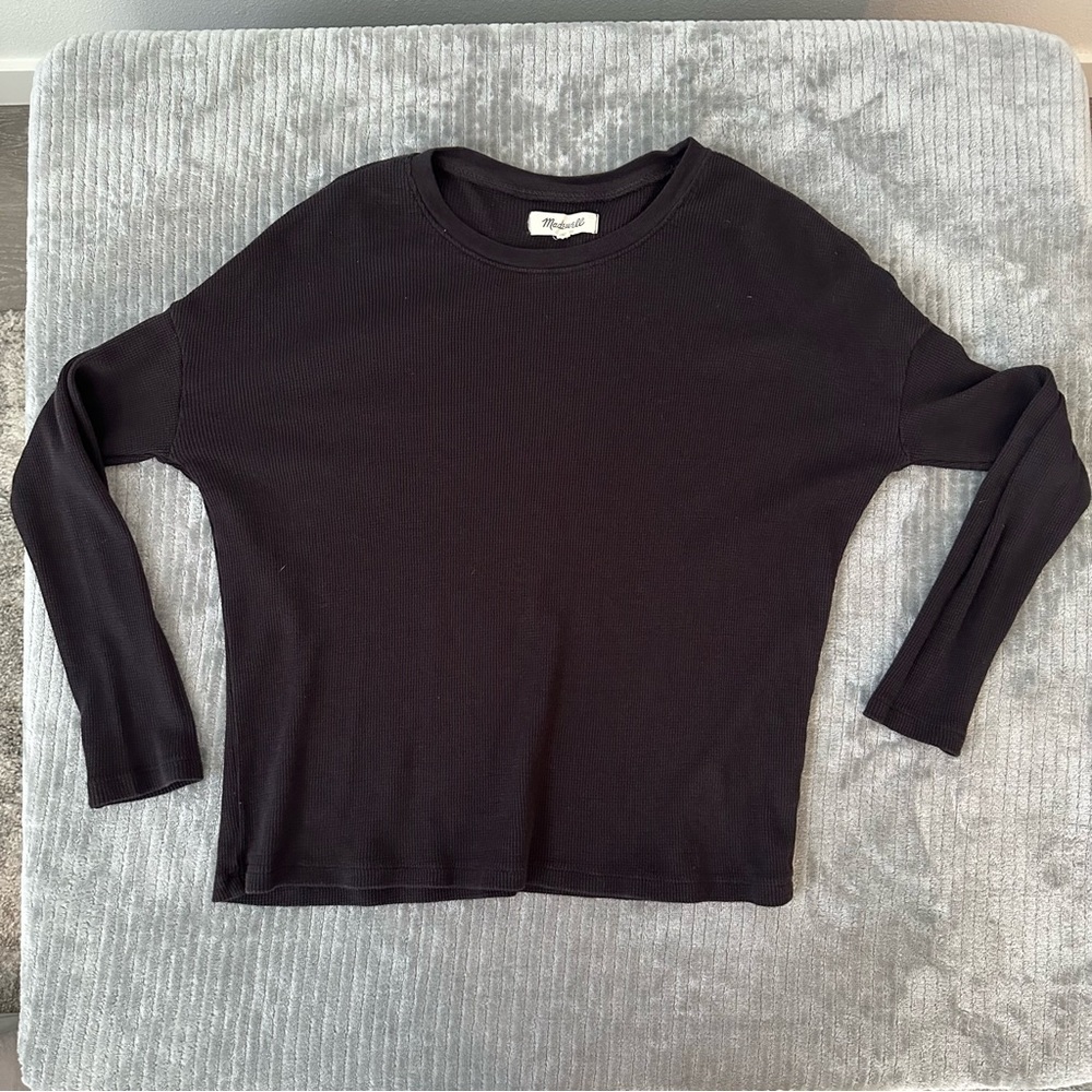 Women’s Madewell Size XS Elwood Knot Front Top Ribbed Long Sleeve True Black